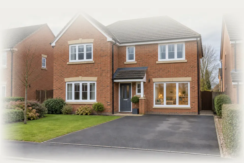 The same house after an integral garage conversion: matching brick and a new window into a snug (design visualisation)